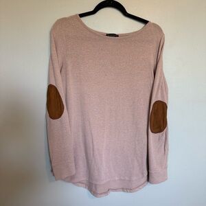 Staccato Blush Knit Brown Elbow Patch Tunic Button Down Back Size Medium